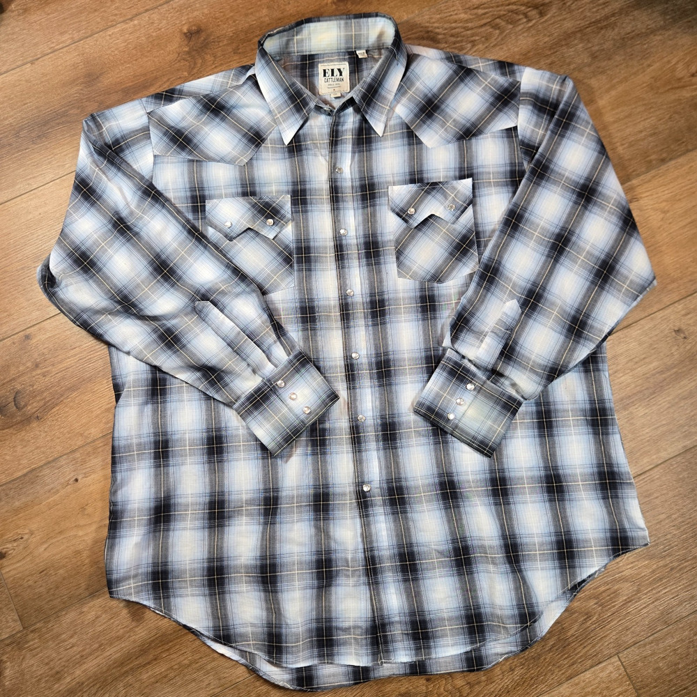 Ely Cattleman Pearl Snap Western Shirt XXL Cowboy Rodeo Sawtooth Workwear